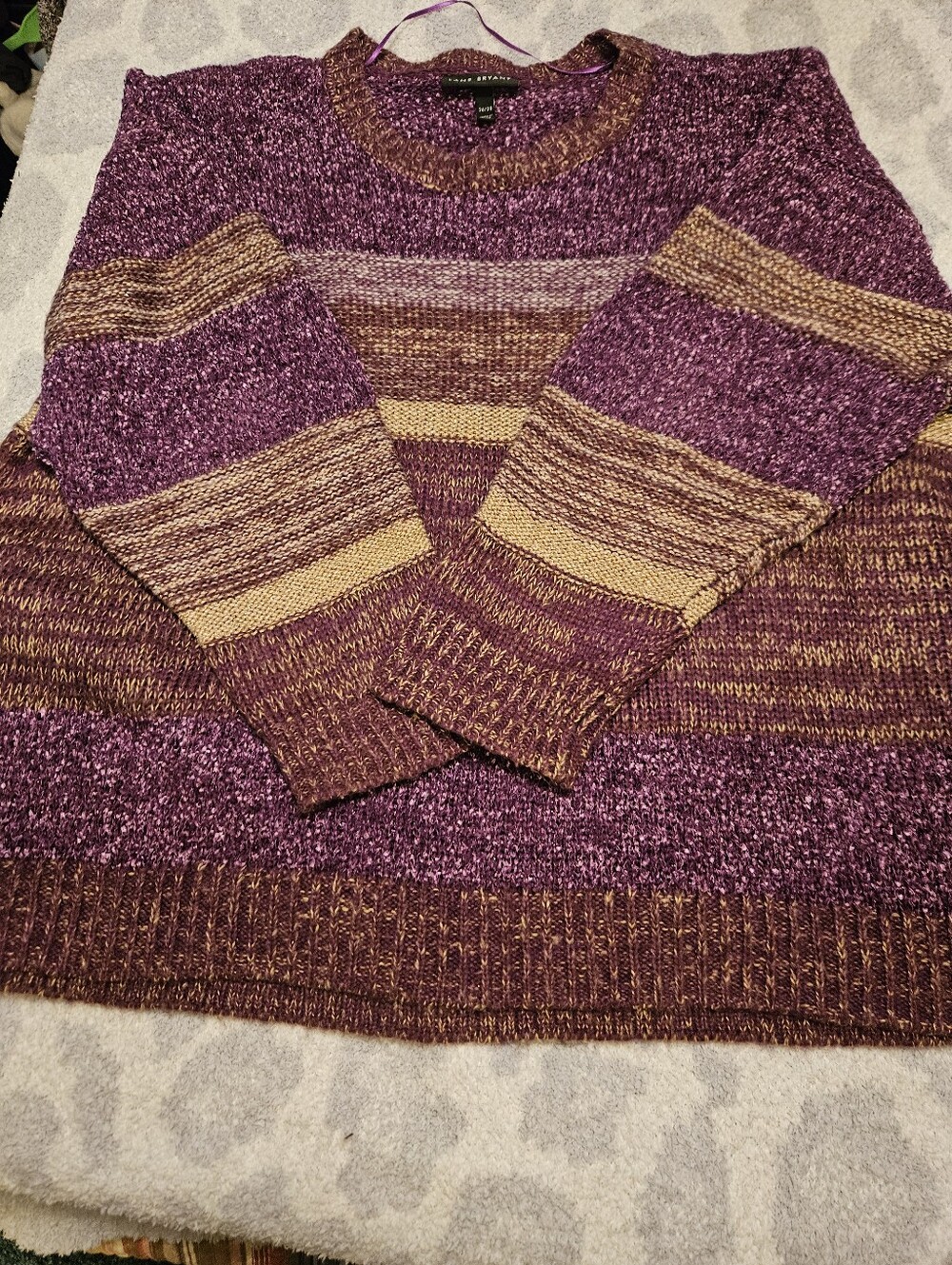 Striped Crewneck Sweater in Plum and Gold - Women